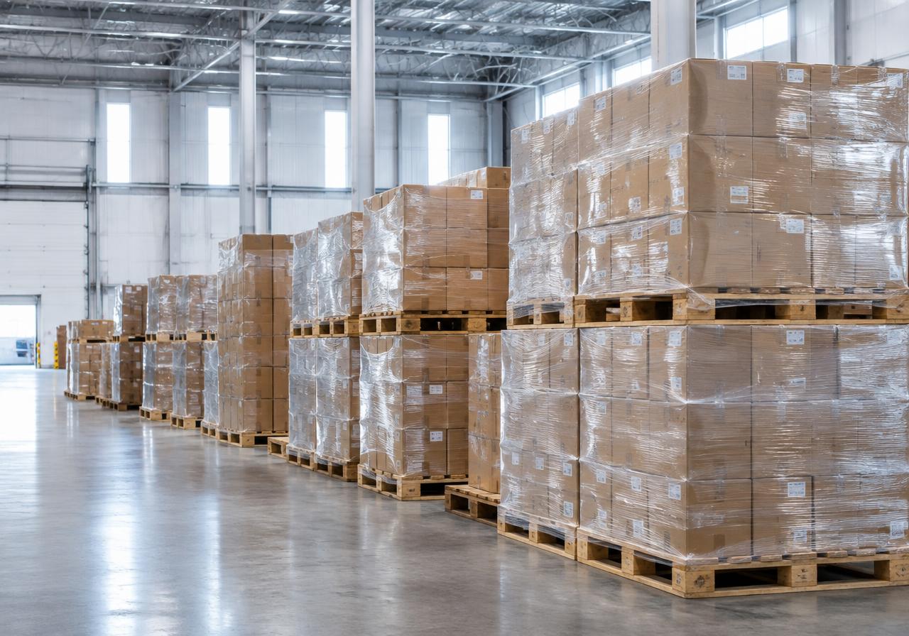 Illustrative image of palletised cartons ready for supply